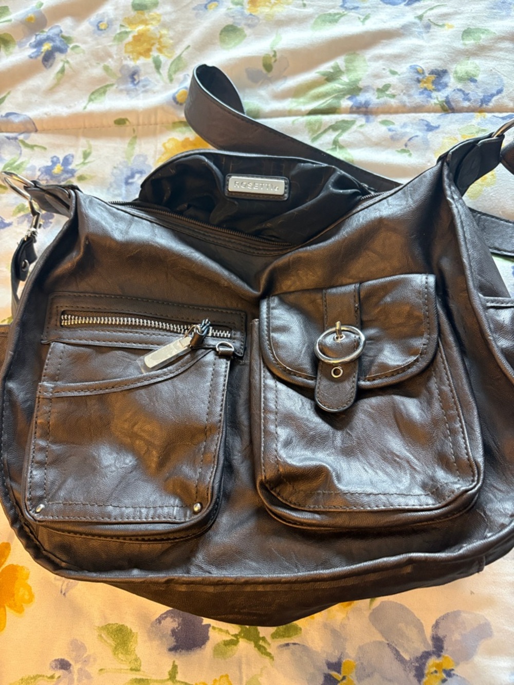 Fossil Black Leather Messenger Bag with Front Pockets